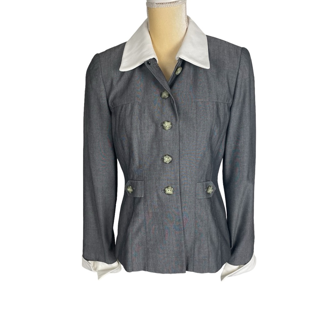 Albert Nipon Suit Jacket Gray‎ with Removable White Collar and Cuffs Size 4
